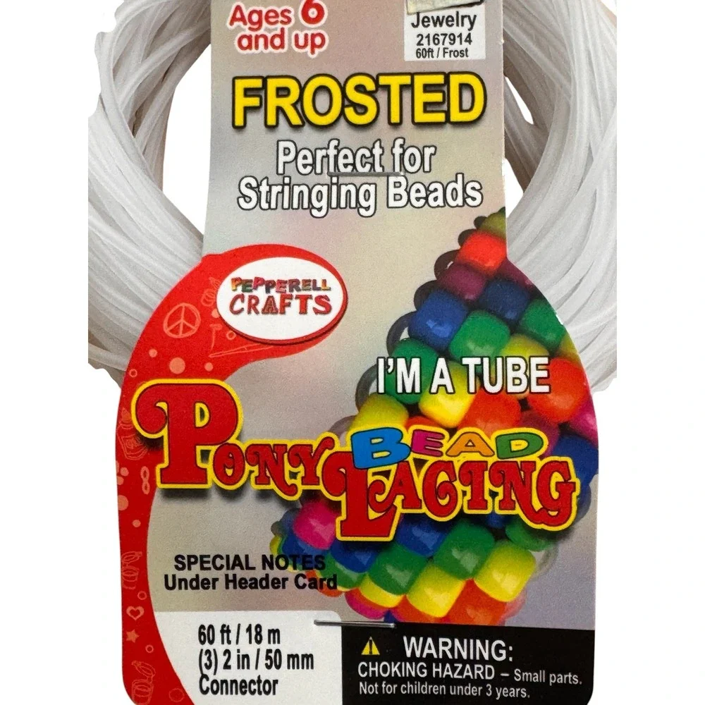 Pepperell Crafts Frosted Pony Bead Lacing 60ft Jewelry Stringing Tube 2167914